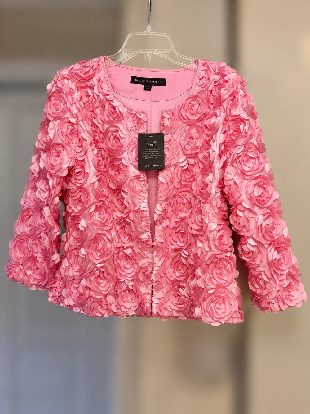 Boston Proper Pink 3D Rose Appliqué Jacket - Size M